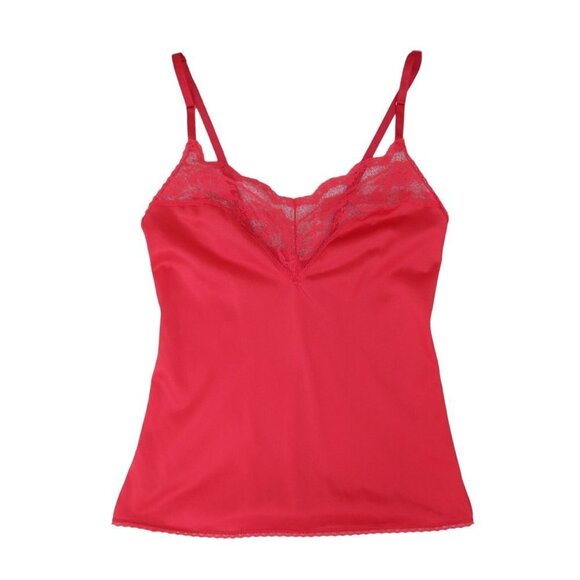 Vintage JCPENNEY 70s Women's Red Nylon Lace Camisole Tank 36 Lingerie - Picture 1 of 6